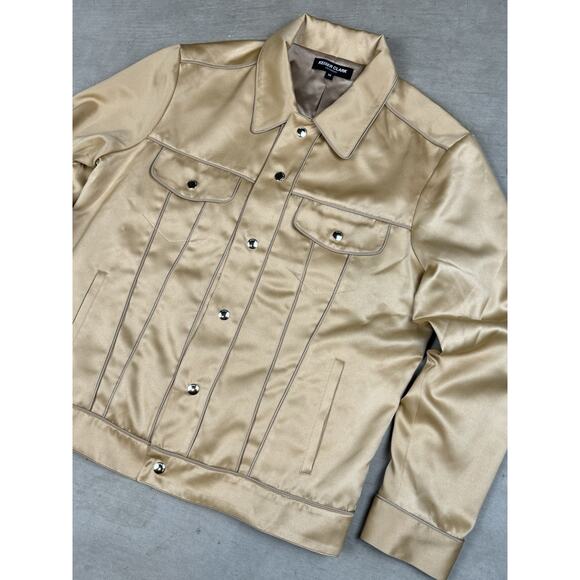 Keiser Clark Silky Copper Satin Trucker Jacket Size Medium Retail $550 - Picture 7 of 15